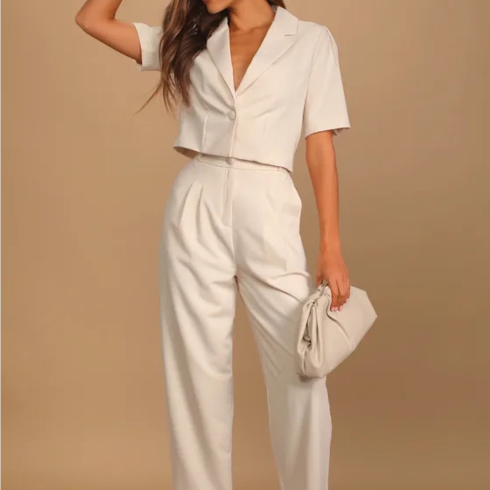 Lulu's Cream Short Sleeve Pantsuit